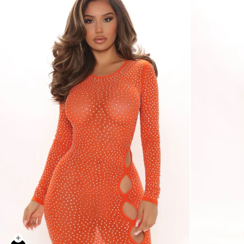 Orange rhinestone bodycon dress